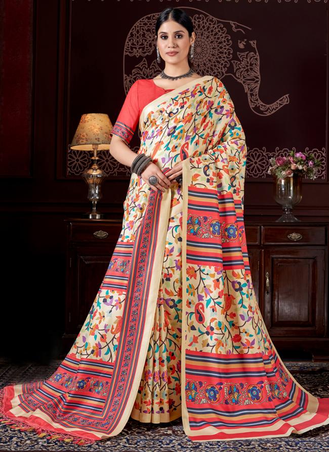 Pasmina Multi Colour Casual Wear Printed Saree